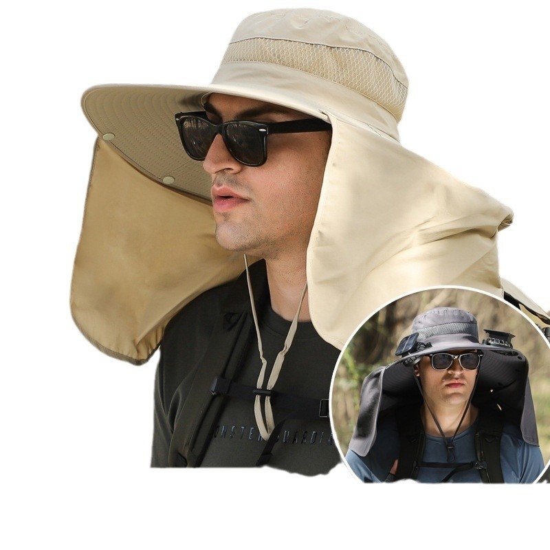 Wide Brim Solar Fan Outdoor Fishing Hat-Solar & USB Charging