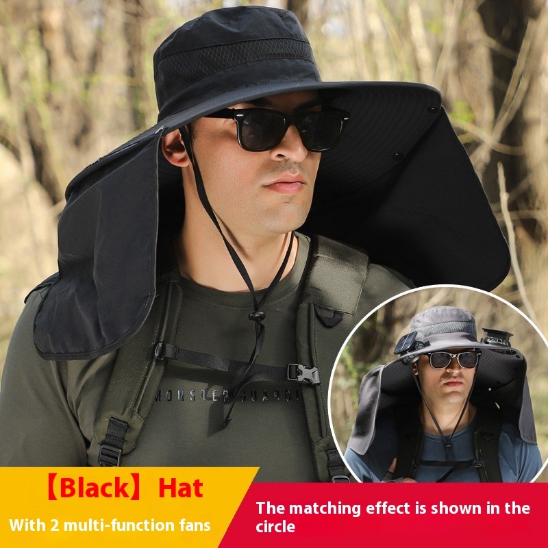 Wide Brim Solar Fan Outdoor Fishing Hat-Solar & USB Charging