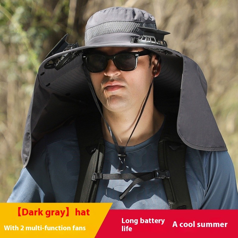 Wide Brim Solar Fan Outdoor Fishing Hat-Solar & USB Charging