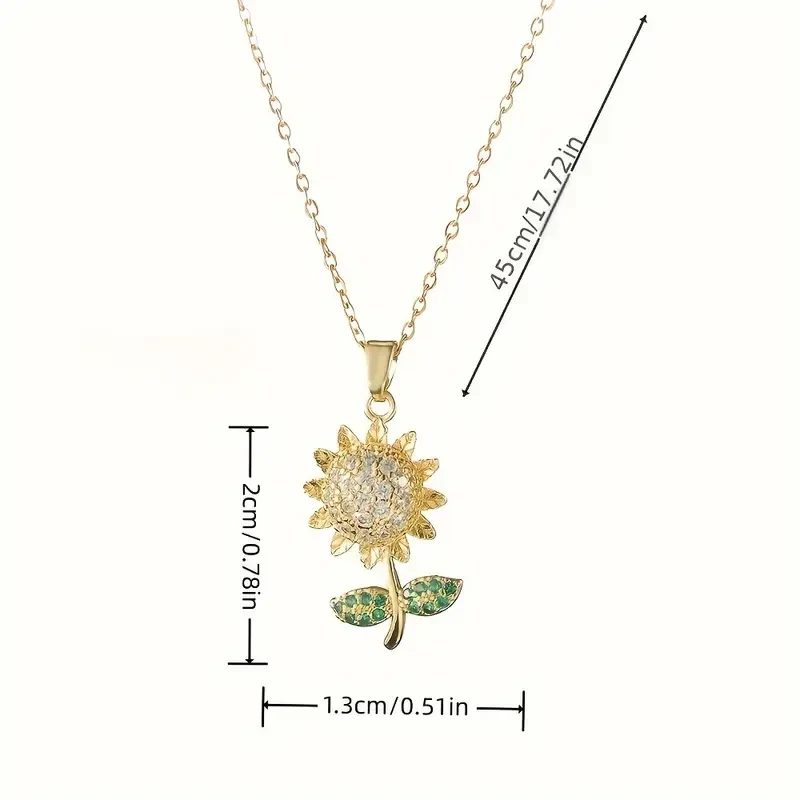 Elegant Sunflower Pendant Necklace for Women – 18K Golden Plated, Titanium Steel with Cubic Zirconia Accents – Perfect Gift for Her