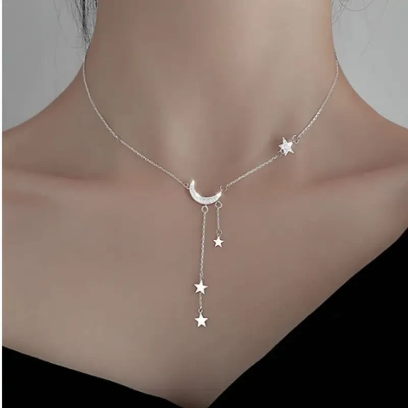 Elegant Tassel Star Moon Necklace – Minimalist Style, Fashion Necklace for Women, Perfect Birthday Gifts, New Year, Valentine's Day Gifts, Eid al-Fitr, Ramadan
