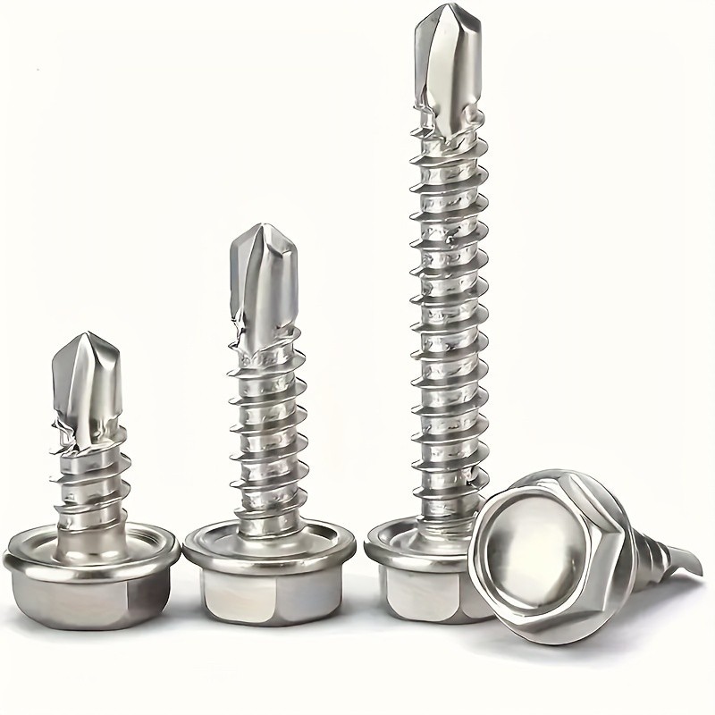 250pcs 410 Stainless Steel #8 Self-Tapping TEK Screws Assortment Kit – Hexagon Self-Drilling Screws for Metal, Furniture, Building & Repairing with Hex Washer Head, Includes Hex Nut Driver