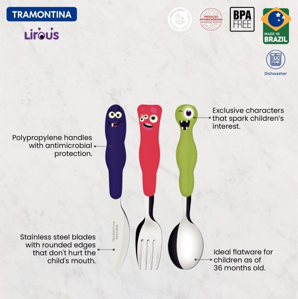 Children's Monster Cutlery 3 Piece Set - Tramontina