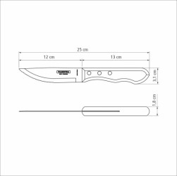 Churrasco Steak Knife Jumbo Serrated Wide Blade Polywood Brown 5", 12cm - Tramontina