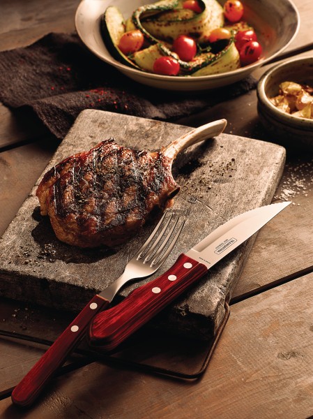 Churrasco Steak Knife Jumbo Serrated Wide Blade Polywood Red 5", 12cm - Tramontina