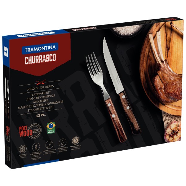 Churrasco Steak Knife Polywood Traditional Steak Set Brown 12pc - Tramontina