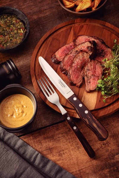 Churrasco Steak Knife Serrated Wide Blade Polywood Brown 5", 13cm - Tramontina