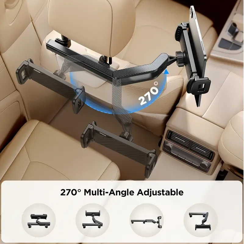 Tablet Holder for Car, 360° Adjustable Mount, One-Handed Operation