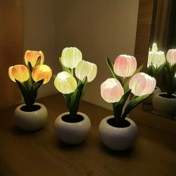 1pc USB LED Tulip Flower Lamp with Vase | Simulation Tulip Night Light Table Decor | Best Mother’s Day Gift