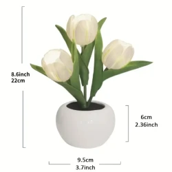 1pc USB LED Tulip Flower Lamp with Vase | Simulation Tulip Night Light Table Decor | Best Mother’s Day Gift
