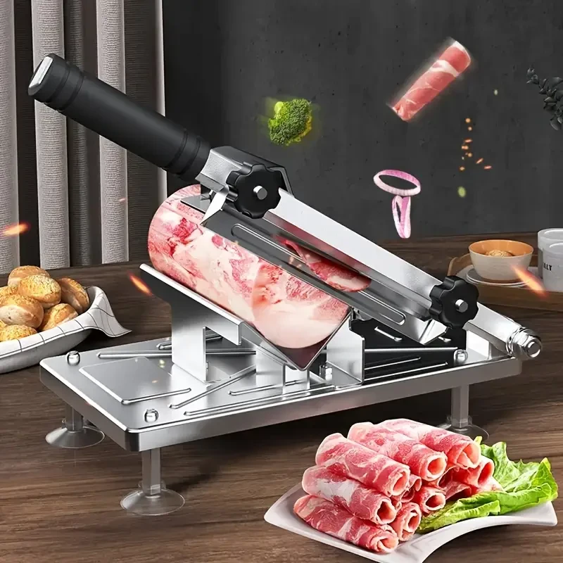 One-Piece Home Meat Slicer – Manual Stainless Steel Meat Cutter