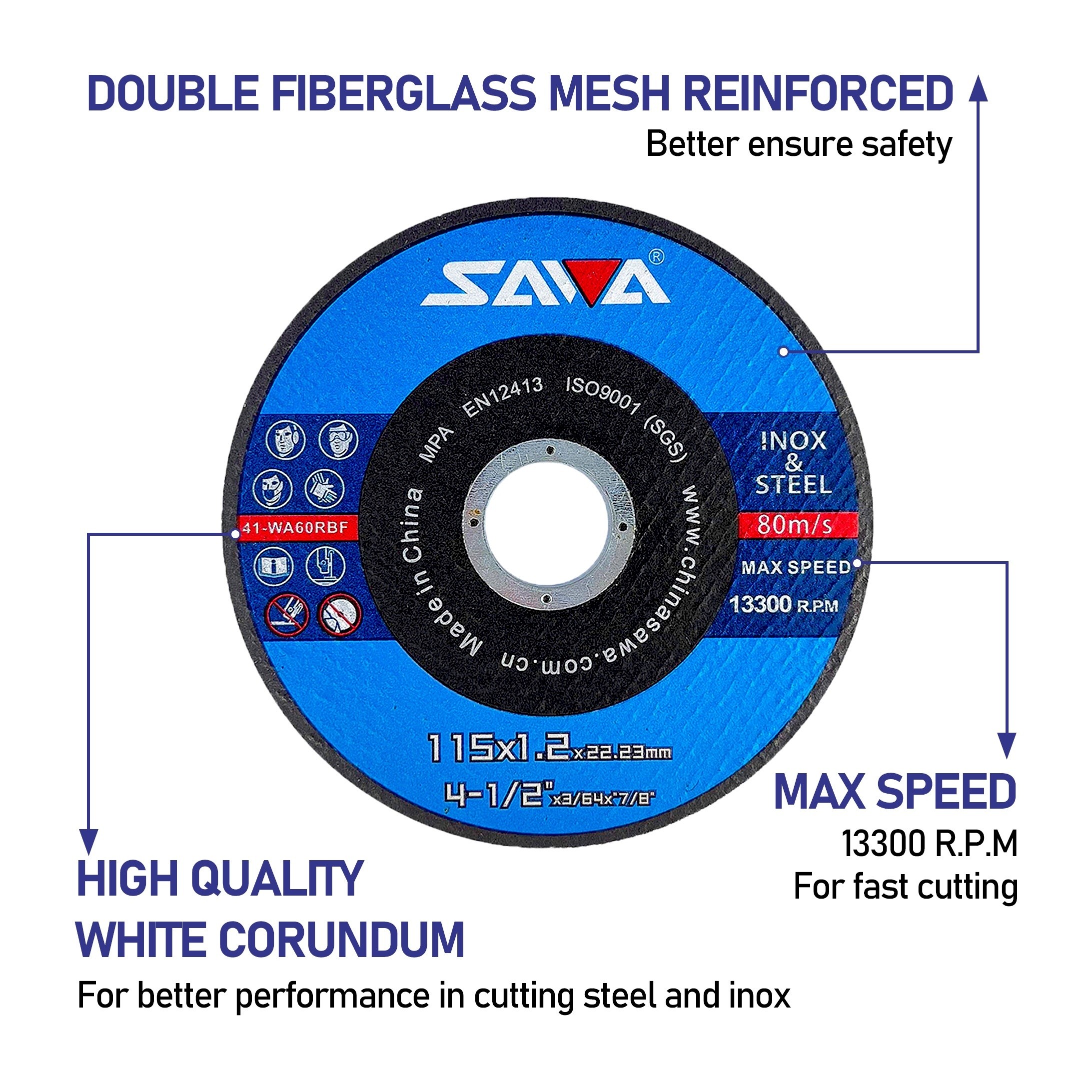 Value Pack of 50pcs SAWA Cut Off Wheels – 4-1/2" x 3/64" x 7/8" Cutting Discs for Metal and Stainless Steel – General Purpose Metal Cutting Discs