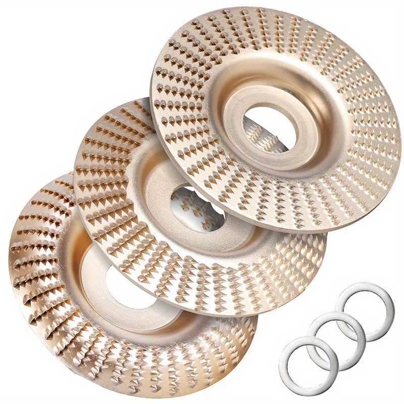 3pcs Wood Carving Disc Set – 4-1/2 Inch Attachments with 5/8 Inch Arbor – Grinding Wheel for Grinding and Shaping – Golden