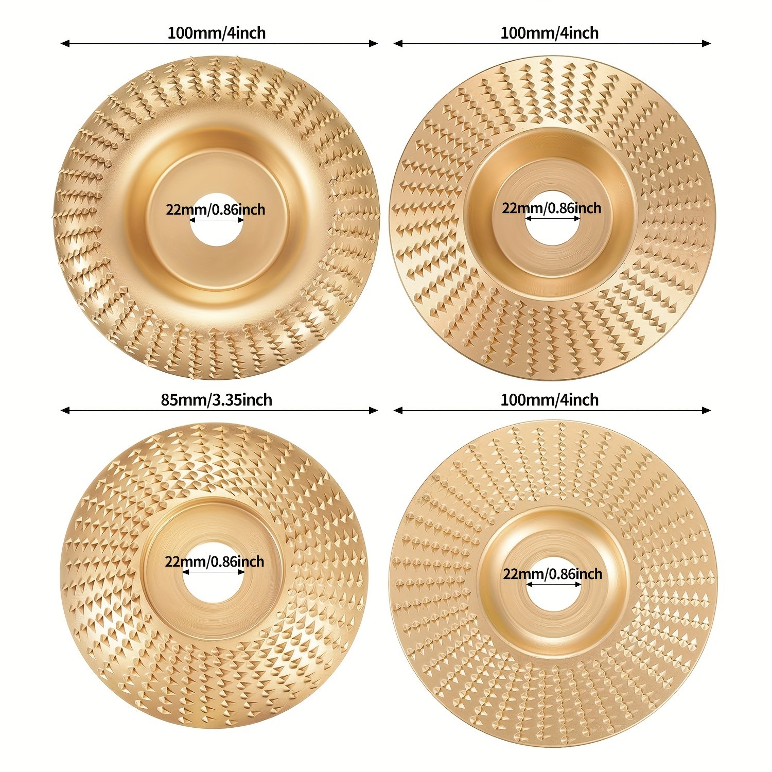 3pcs Wood Carving Disc Set – 4-1/2 Inch Attachments with 5/8 Inch Arbor – Grinding Wheel for Grinding and Shaping – Golden