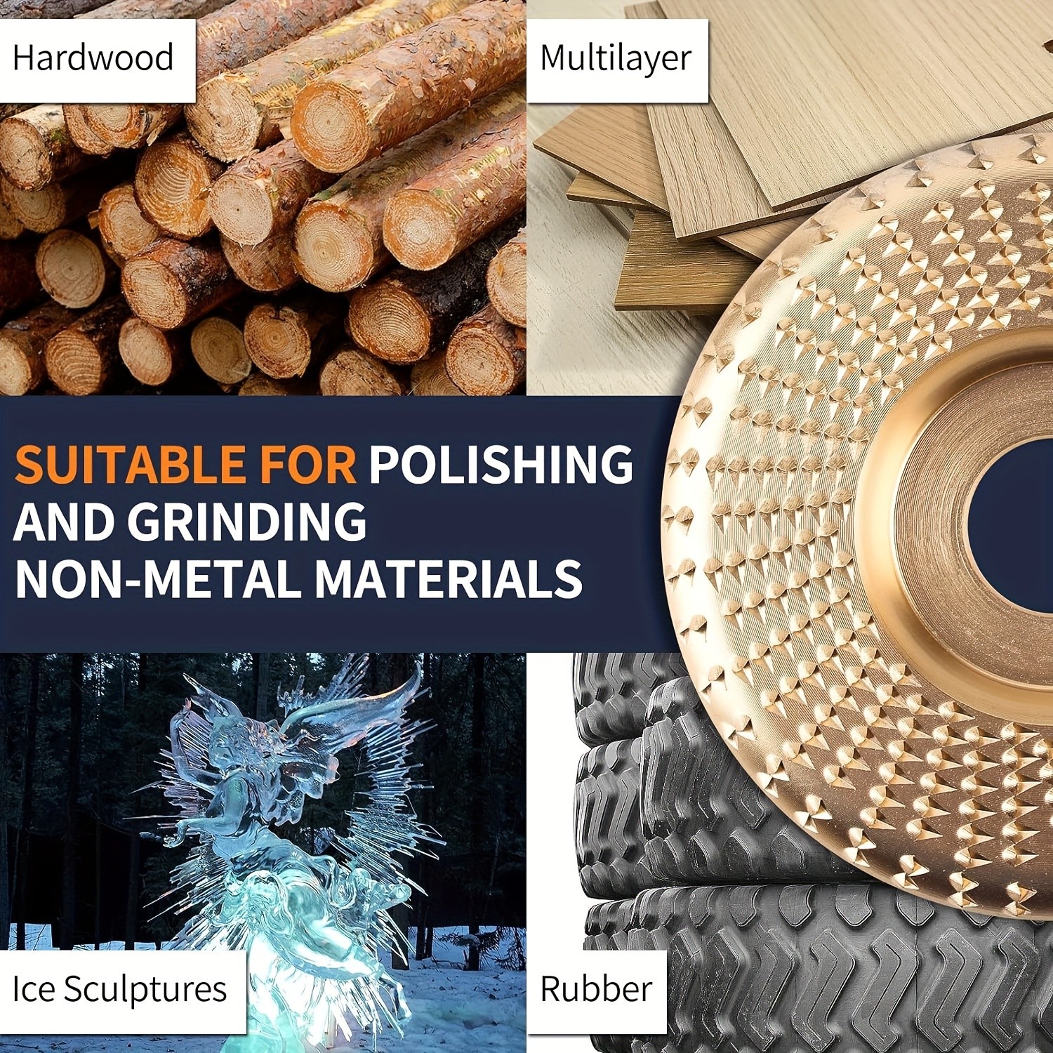 3pcs Wood Carving Disc Set – 4-1/2 Inch Attachments with 5/8 Inch Arbor – Grinding Wheel for Grinding and Shaping – Golden