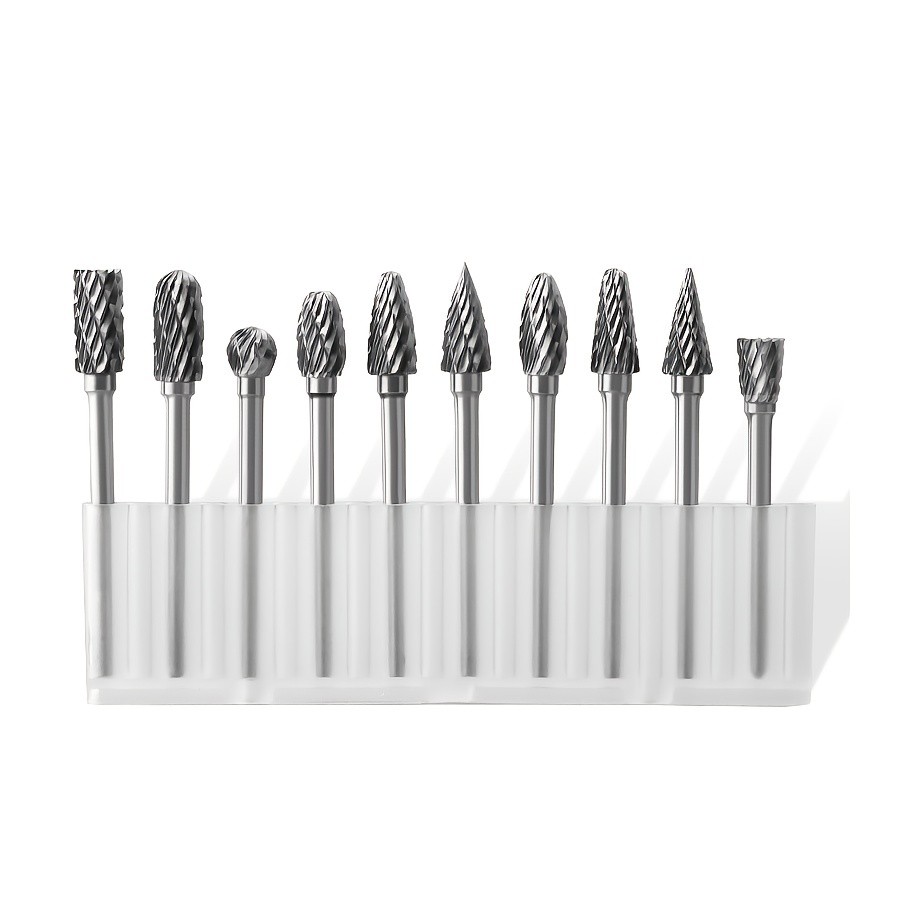 10pcs Double Cut Tungsten Carbide Grinding Bits Set – Carbide Deburring Tungsten Steel Grinding Bits – Compatible with Rotary Tools