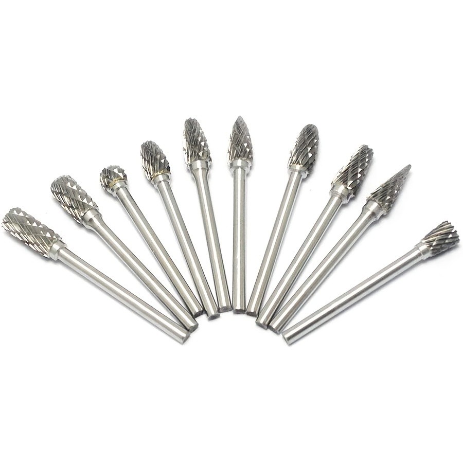 10pcs Double Cut Tungsten Carbide Grinding Bits Set – Carbide Deburring Tungsten Steel Grinding Bits – Compatible with Rotary Tools