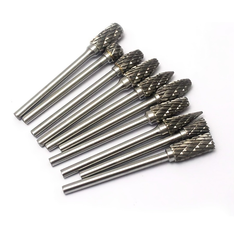 10pcs Double Cut Tungsten Carbide Grinding Bits Set – Carbide Deburring Tungsten Steel Grinding Bits – Compatible with Rotary Tools