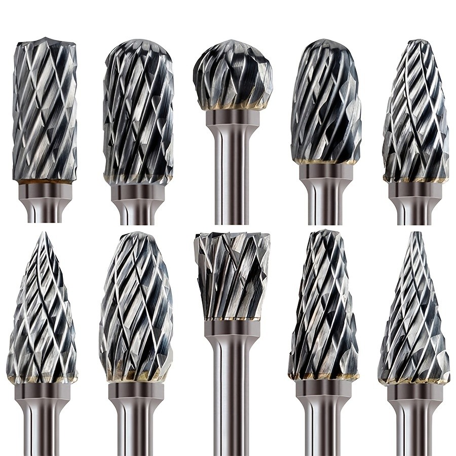 10pcs Double Cut Tungsten Carbide Grinding Bits Set – Carbide Deburring Tungsten Steel Grinding Bits – Compatible with Rotary Tools
