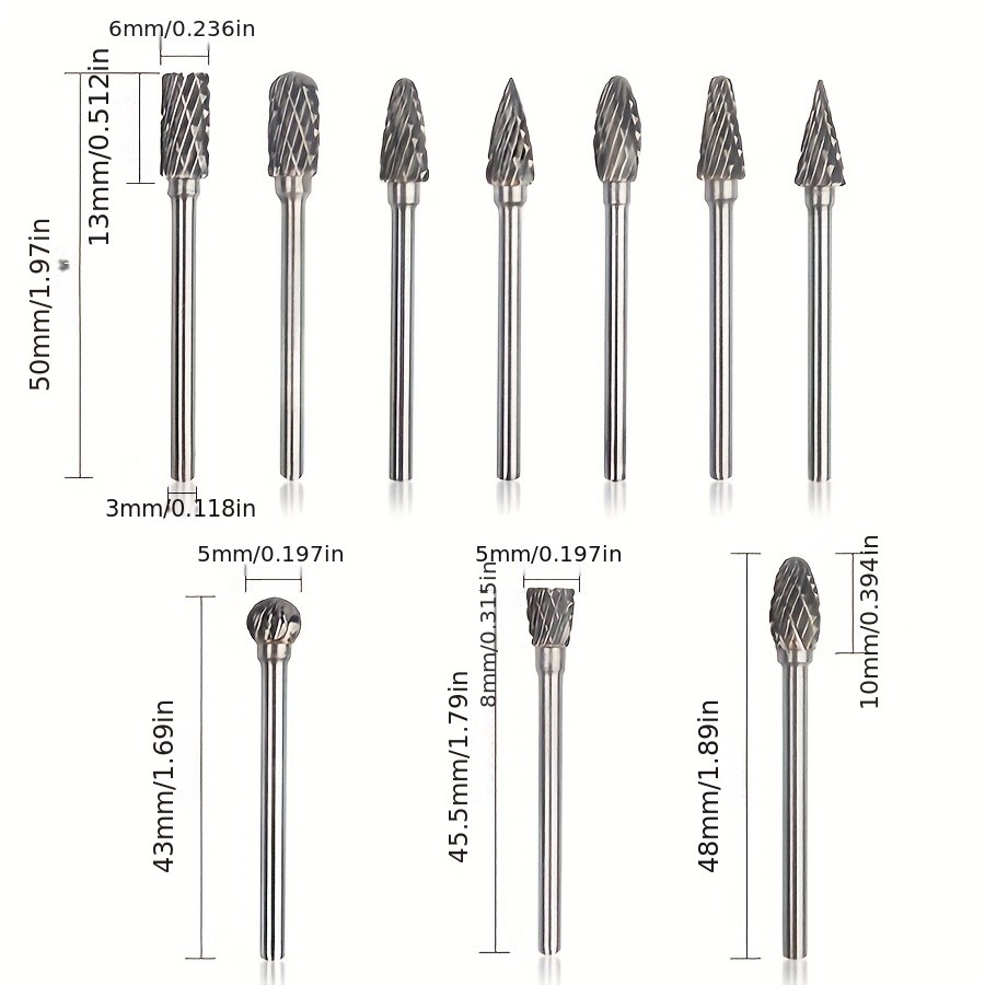 10pcs Double Cut Tungsten Carbide Grinding Bits Set – Carbide Deburring Tungsten Steel Grinding Bits – Compatible with Rotary Tools