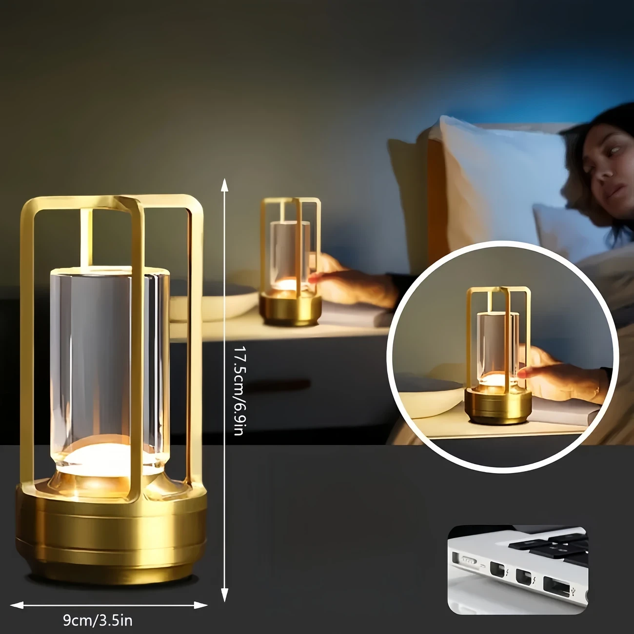 Cross Crystal USB Light | Touch Tricolor Endless Dimming, Rechargeable Lithium Battery LED Night Light for Office & Home Decor