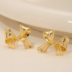 Gold Bow Stud Earrings Simple Fashion