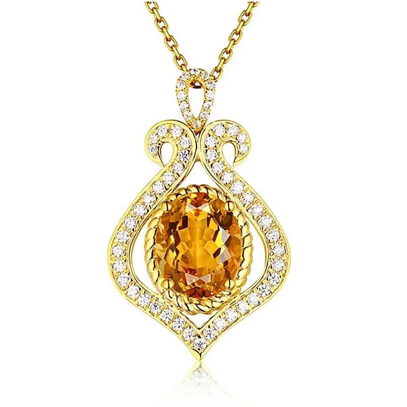 Drop Shaped Diamond Topaz Pendant Necklace