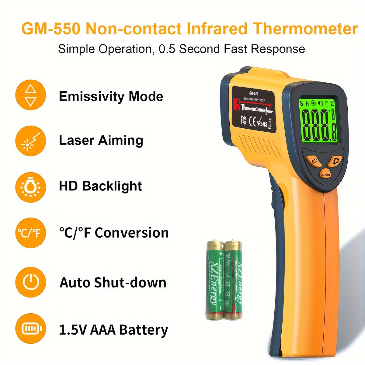 High-Precision Infrared Thermometer for Cooking, Grilling, and Engine Temperatures -58°F to 1022°F - Accurate and Easy to Use