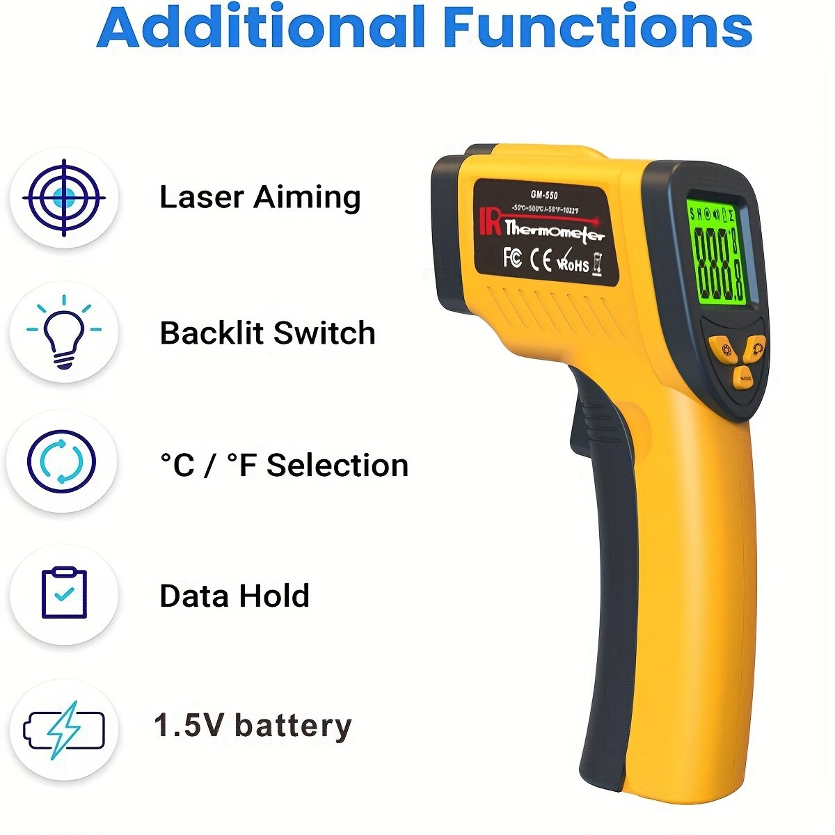 High-Precision Infrared Thermometer for Cooking, Grilling, and Engine Temperatures -58°F to 1022°F - Accurate and Easy to Use