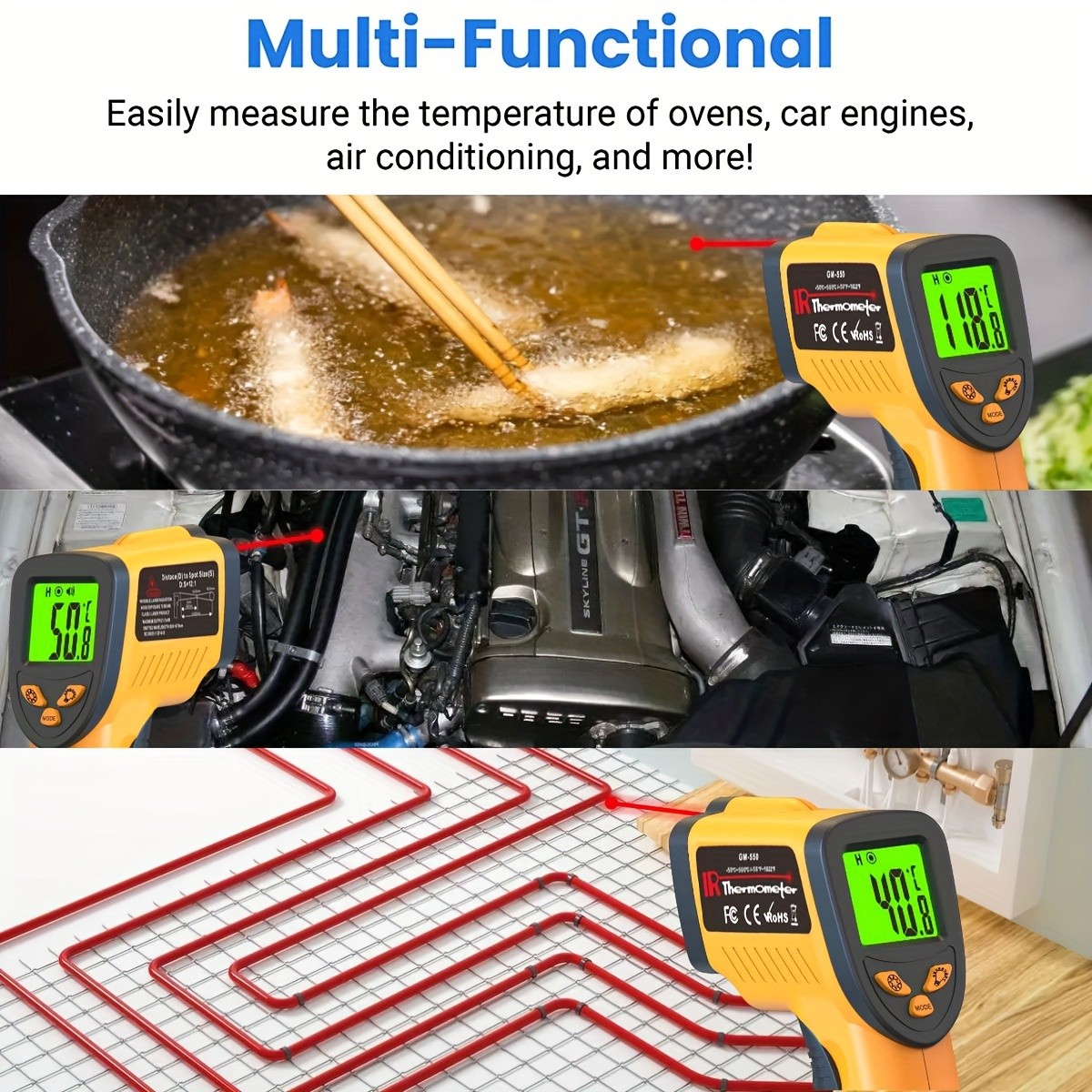 High-Precision Infrared Thermometer for Cooking, Grilling, and Engine Temperatures -58°F to 1022°F - Accurate and Easy to Use