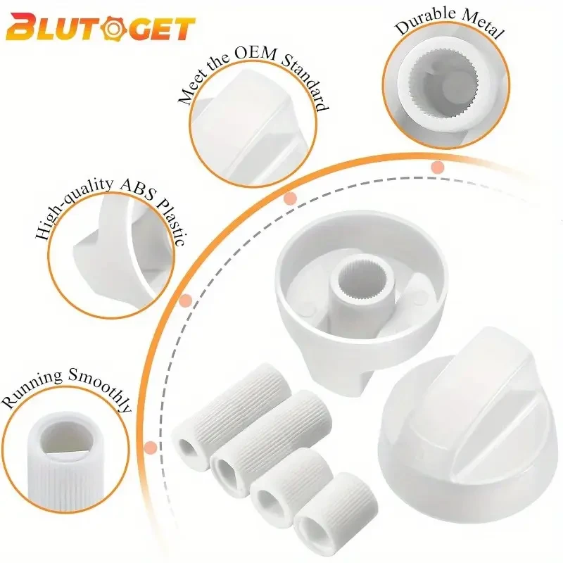 4pcs Black & 4pcs White Control Knobs with 12 Adapters Each