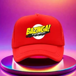 1pc Adjustable Golf Baseball Cap with Bold BAZINGA! Graphic Print – Black Textile Material Hat for Hiking, Running, and Casual Wear