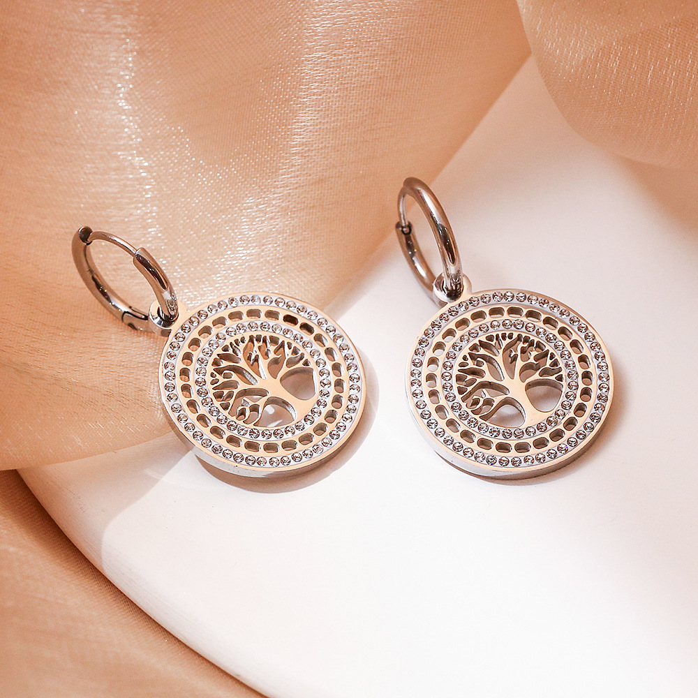 Lucky Tree Zircon Titanium Steel Earrings