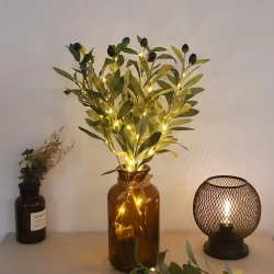 1pc LED Faux Olive Branch Tree Light With Metallic Wire, Battery-Powered Decorative Lamp For Home, Switch Control, Multi-color, Great For Birthdays And Holiday Decor, Lighting And Decor Accessory